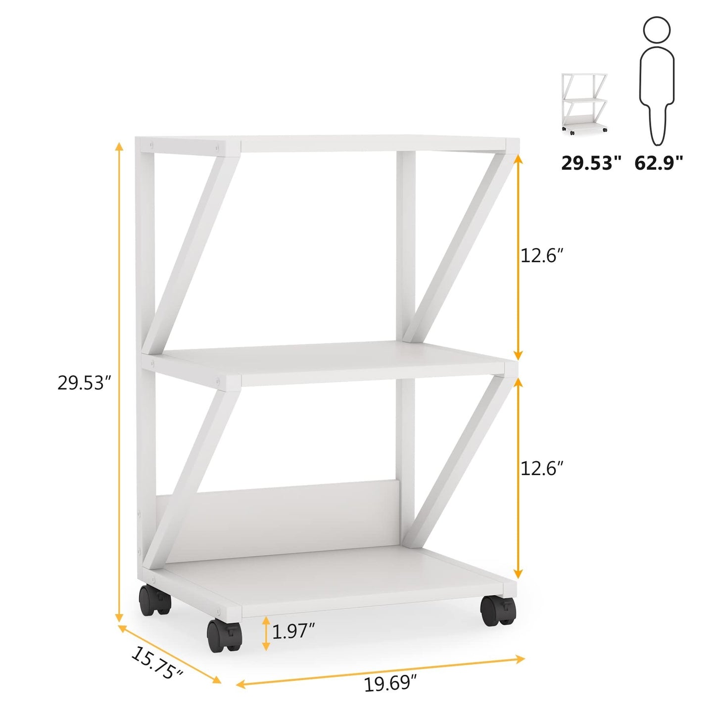 3-Tier Printer Stand, Industrial Printer Cart with Storage