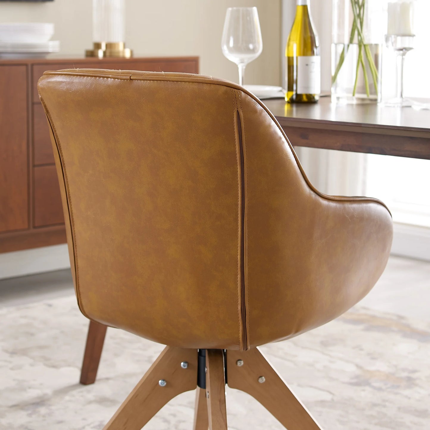 Modern Home Office Swivel Arm Accent Chair with Wood Legs