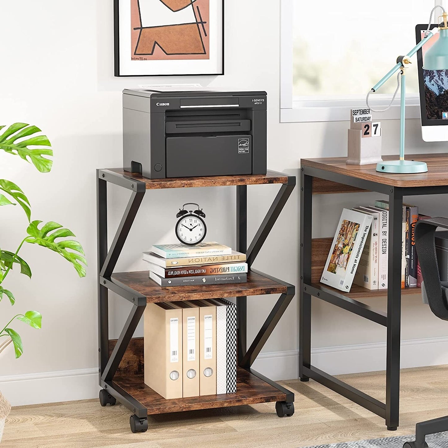 3-Tier Printer Stand, Industrial Printer Cart with Storage