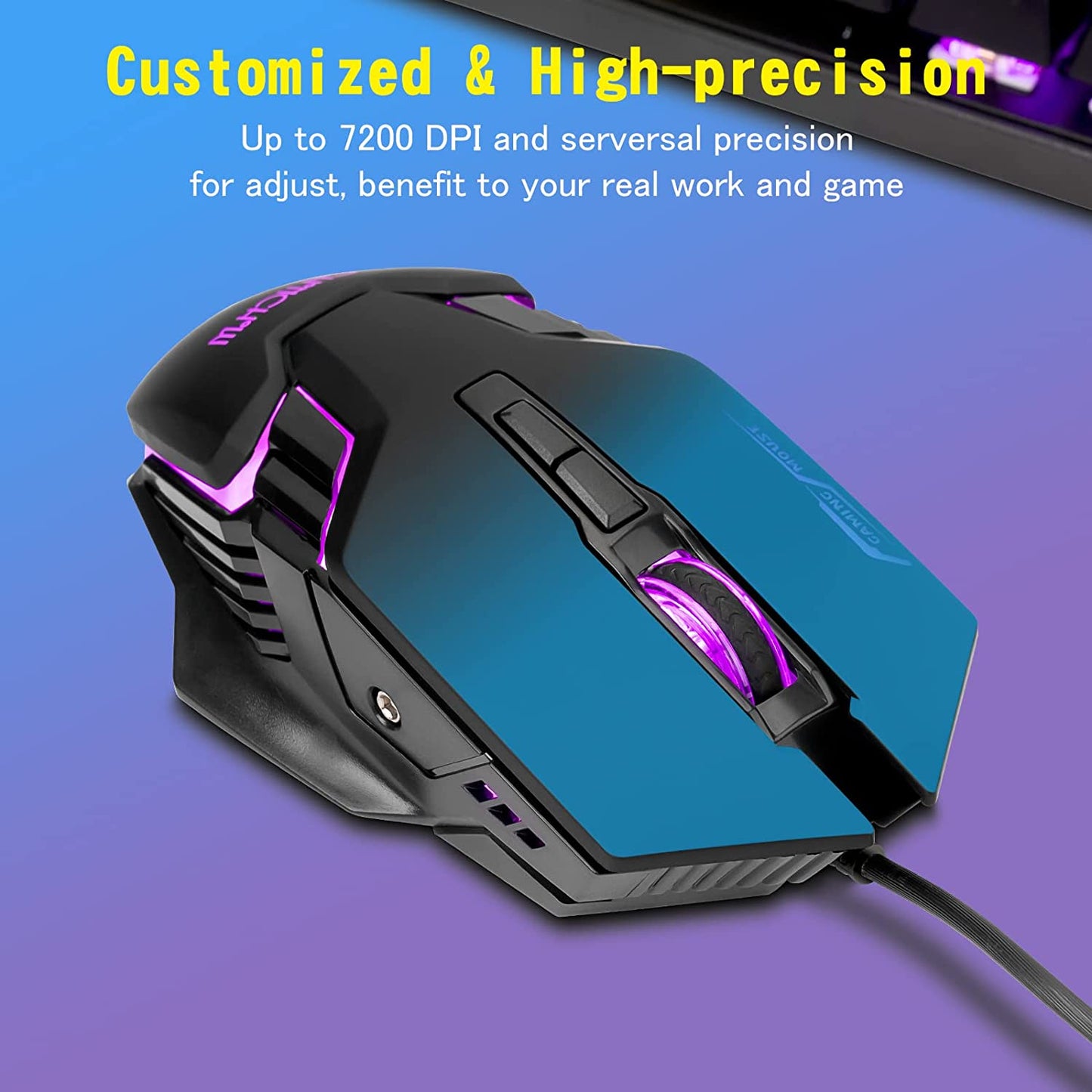 Gaming One Hand Keyboard Mouse USB Splitter USB C Adapter Combo with Wide Wrist-Rest RGB LED Backlit up to 7200DPI CPI Customize 4 Port Adapter Half Keypad Set for Lol/Wow/Fortnite/Dota/Pubg