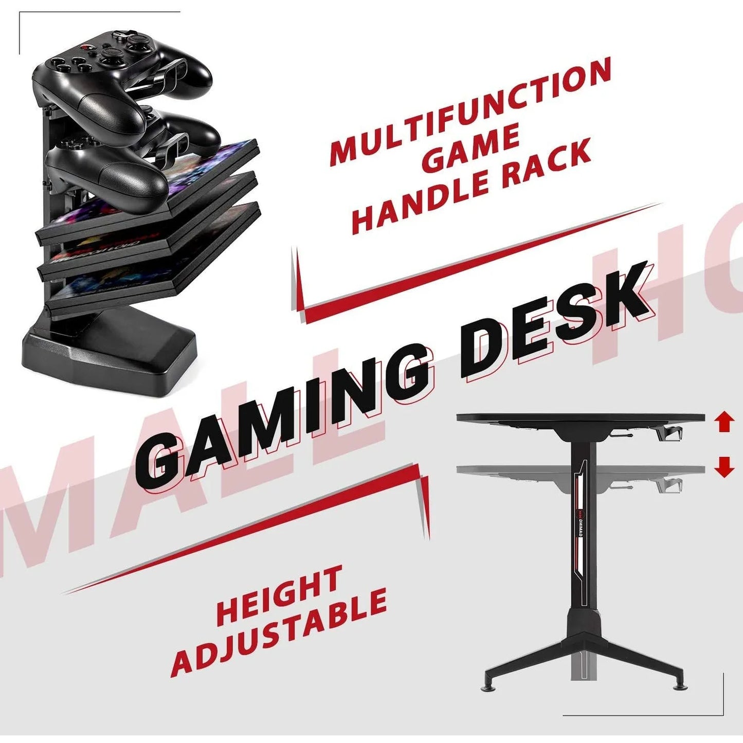 Height Adjustable Gaming Desk 63 Inch T Shape Pc Computer Desk Office Worksation