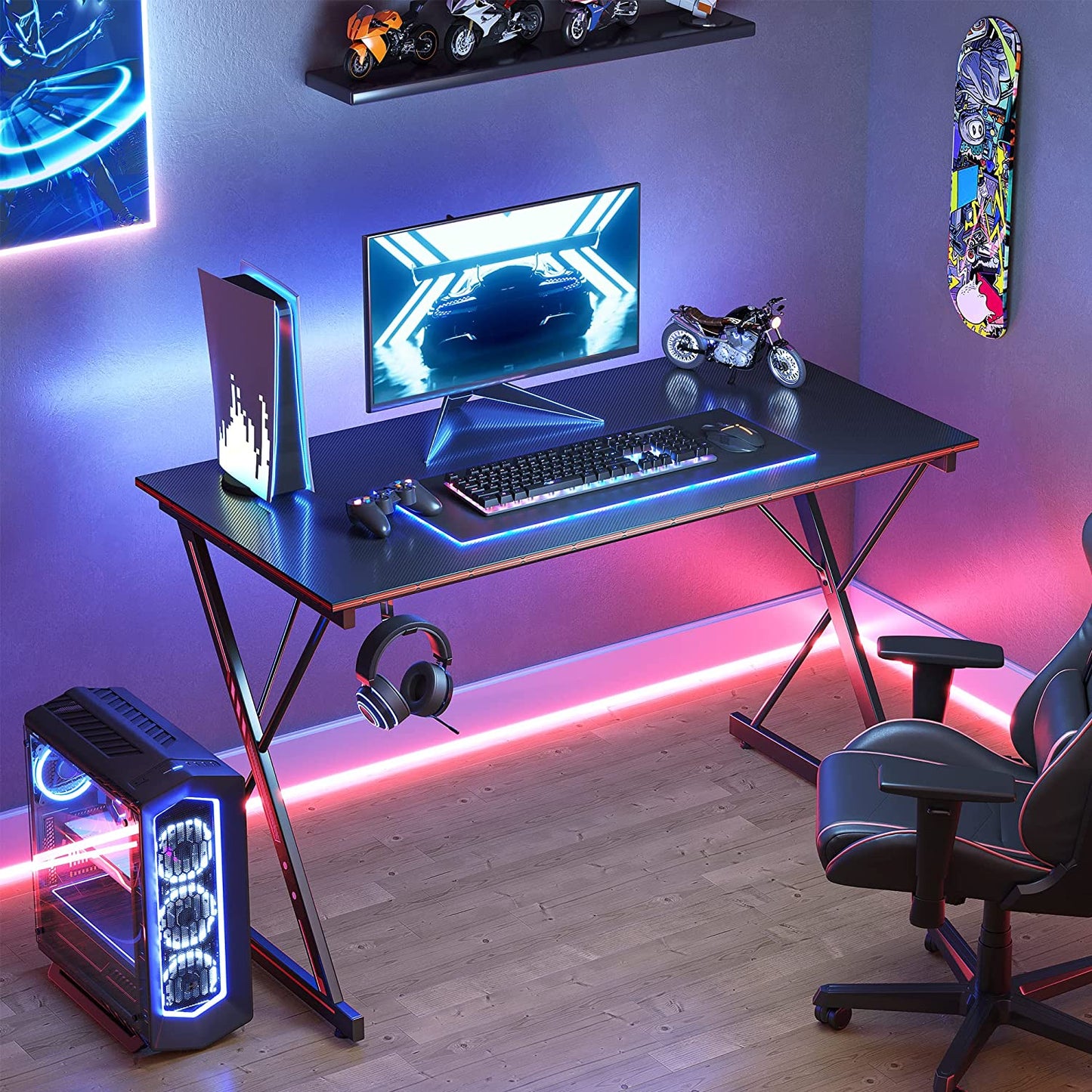 Gaming Desk 40 Inch PC Computer Desk, Home Office Desk Table Gamer Workstation, Simple Game Table, Black