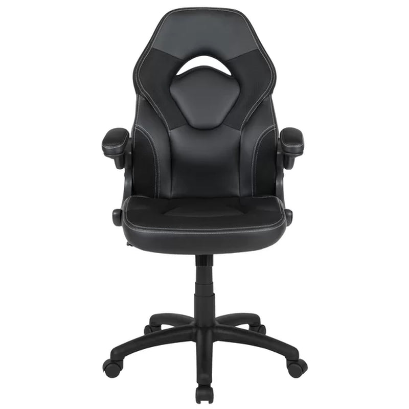 High Back Racing Style Ergonomic Gaming Chair with Flip-Up Arms, Black Leathersoft