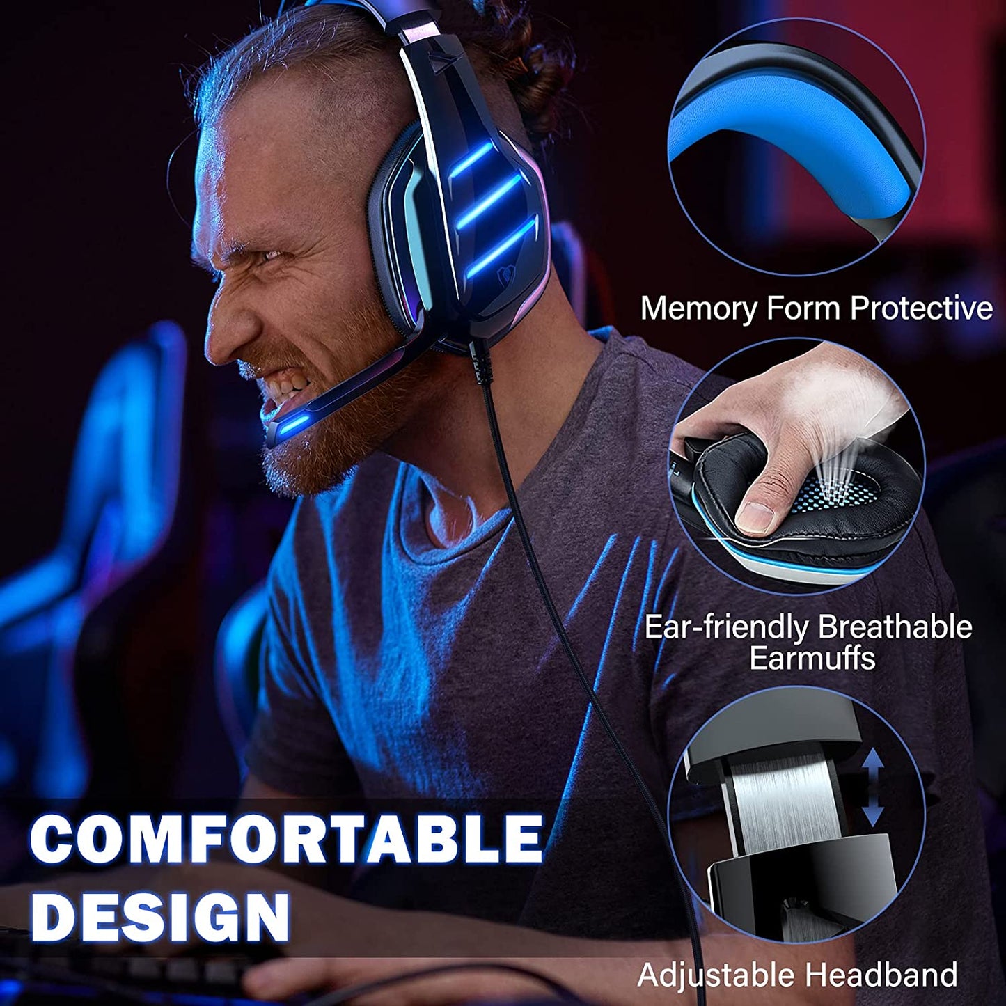 Gaming Headset for PS4 PS5 Xbox One PC Switch Laptop with 7.1 Surround Sound, Gaming Headphones with Noise Canceling Mic