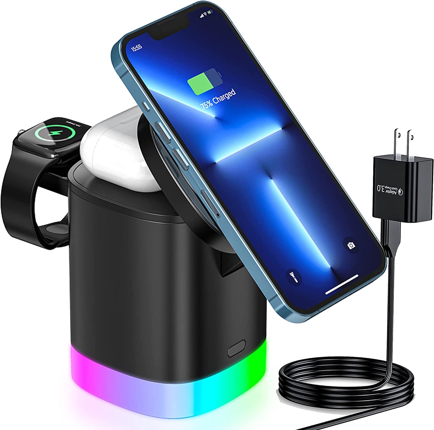 Magnetic Wireless Charging Station for Apple Series 3 in 1 Fast Mag-Safe Wireless Charger Stand for iPhone