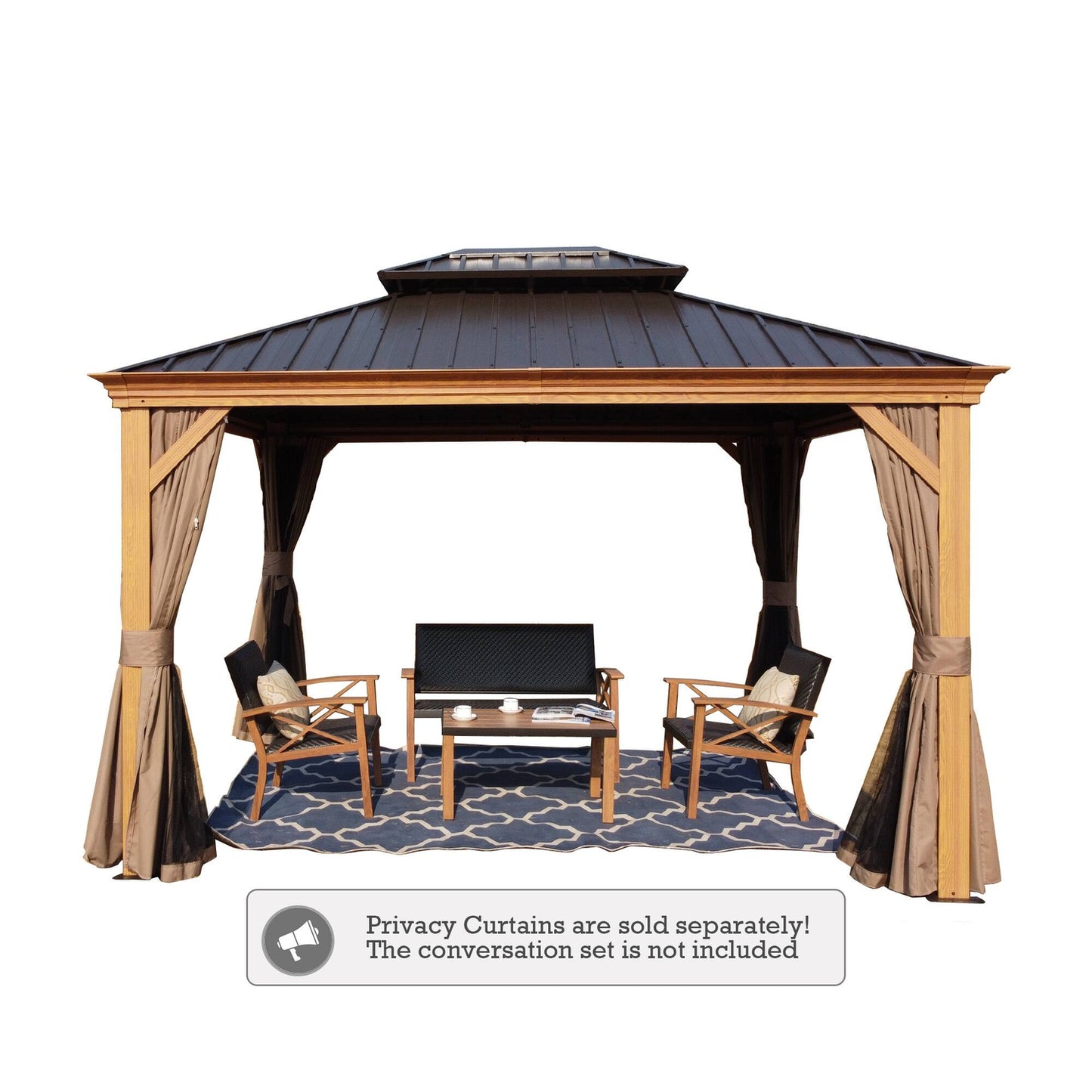 Kozyard Apollo Wood Looking 10Ft X 12Ft Aluminum Hardtop Gazebo with Galvanized Steel Roof and Mosquito Net