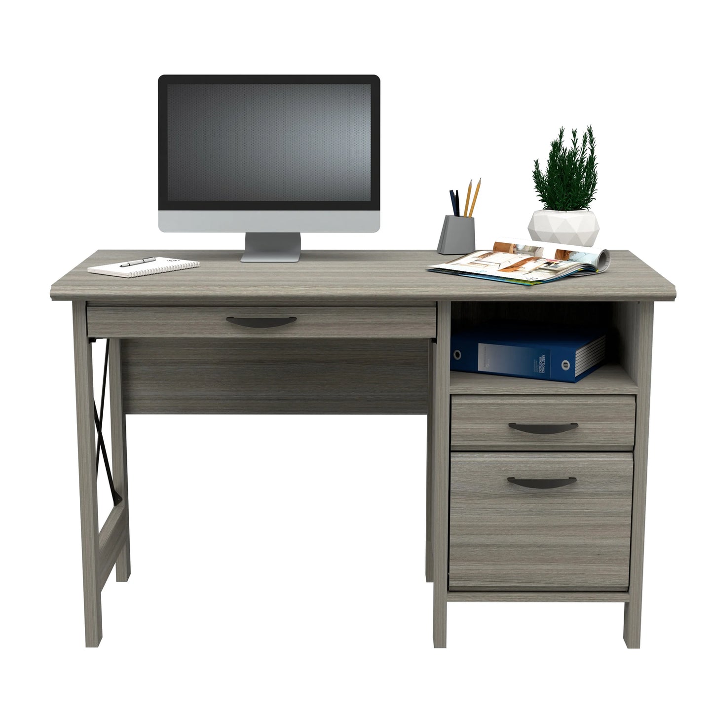 Inval 2-Drawer Computer Desk with Keyboard Tray
