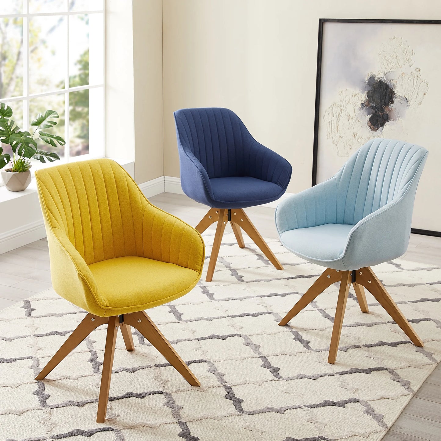 Modern Home Office Swivel Arm Accent Chair with Wood Legs