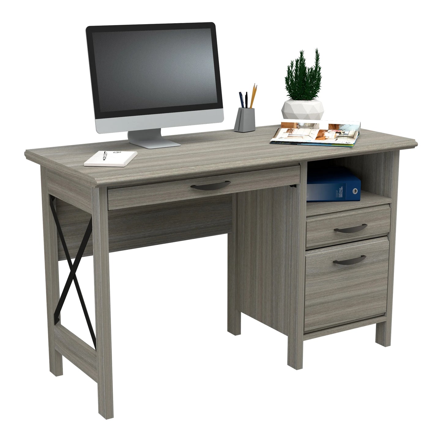 Inval 2-Drawer Computer Desk with Keyboard Tray