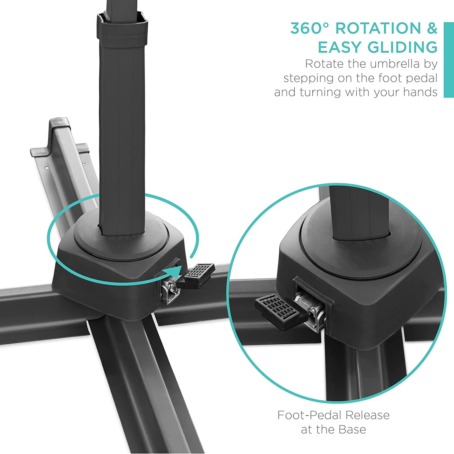 Solar LED Cantilever Patio Umbrella with Lights, 10 Foot Easy Tilt, and Cross Base, 360-Degree Hanging Offset Sun Shade for Backyard, Deck, and Poolside