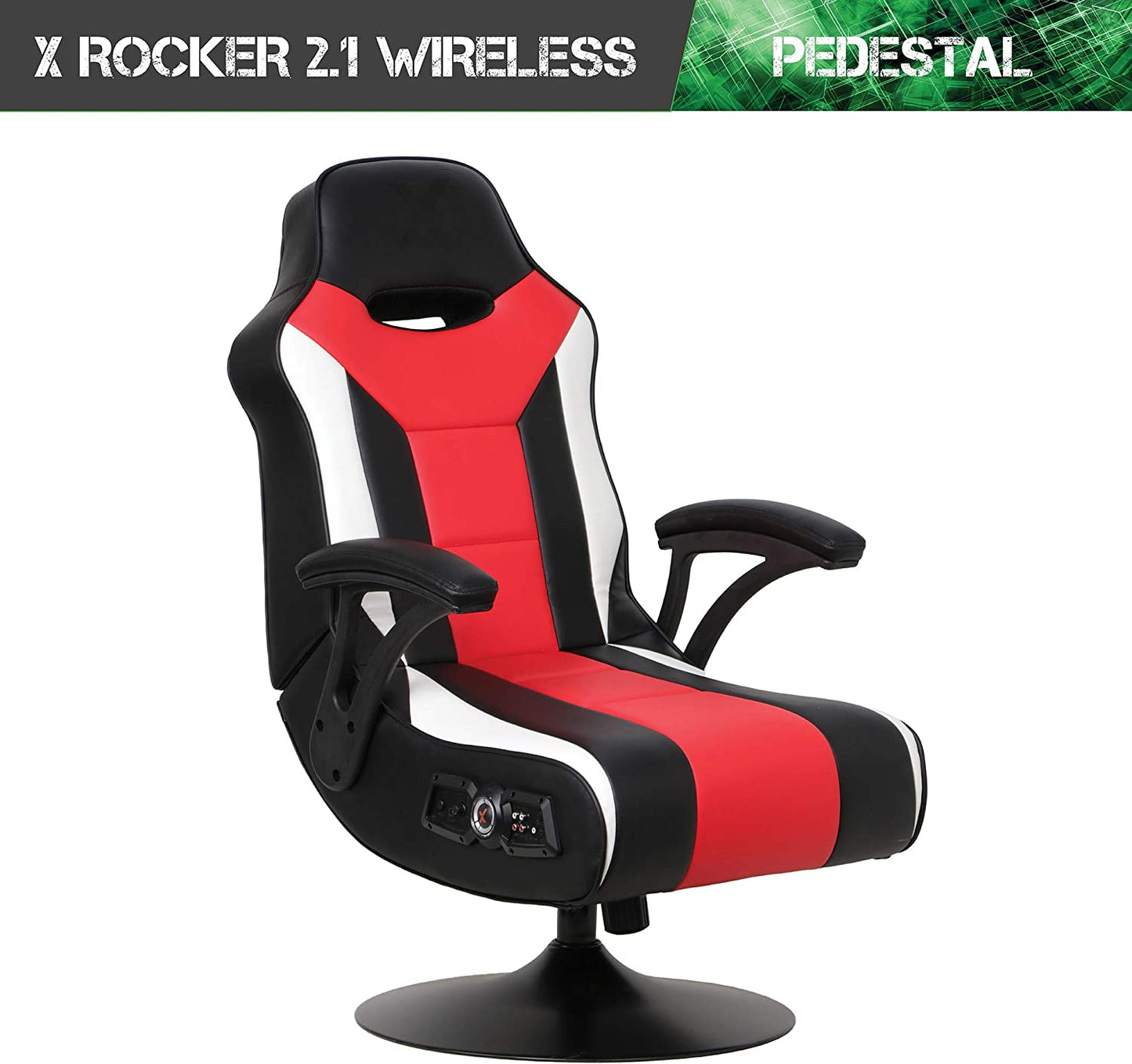 Falcon Pedestal PC Office Gaming Chair, 32" X 25" X 42", Black/Red