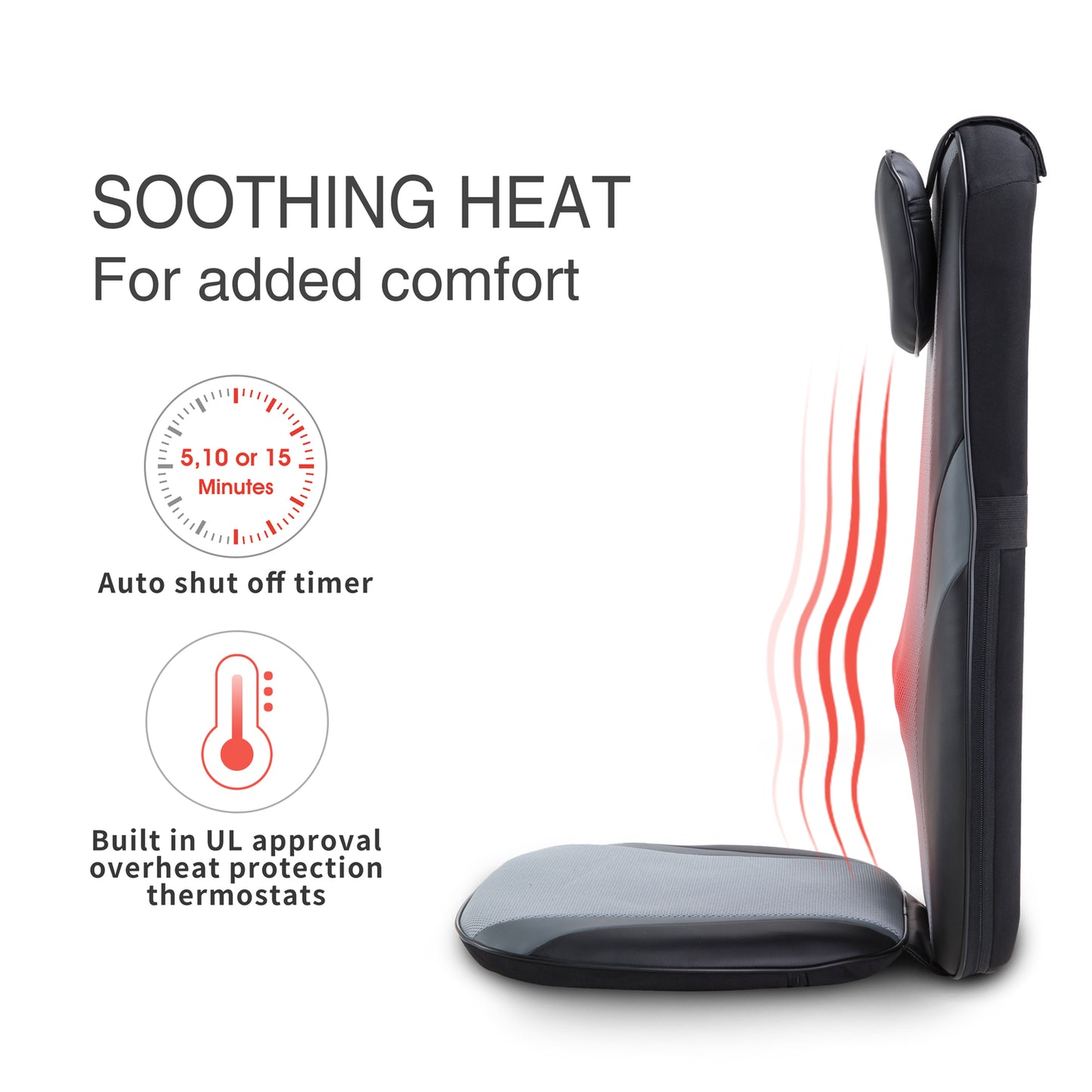 Shiatsu Back Massager with Heat, Massage Chair Pad, Massage Cushion with Gel Kneading Nodes for Back Pain, Vibration Seating Massager, Gift for Men and Women, Home Office Chair Use Black