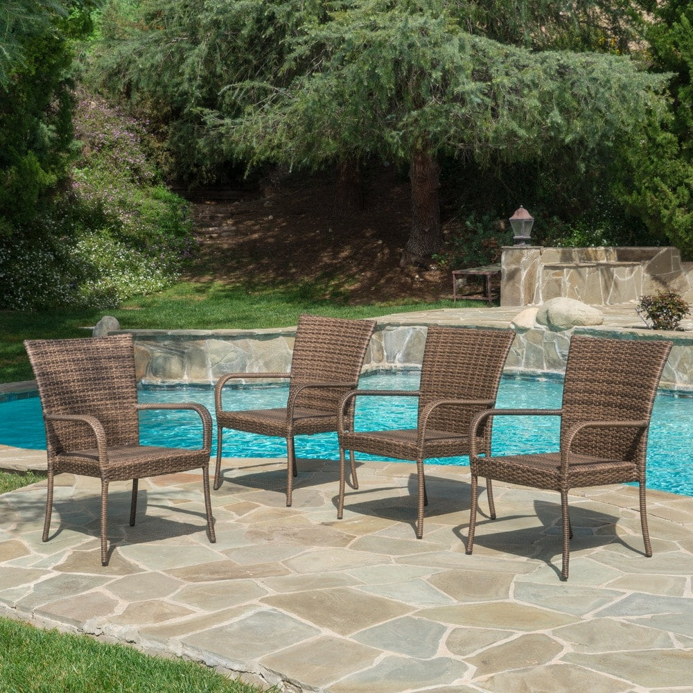 Benhill Outdoor Contemporary Wicker Stacking Chairs (Set of 4) by