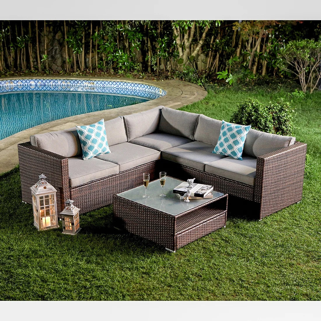 4-Piece Patio Outdoor Cushioned Wicker Sectional Sofa Set