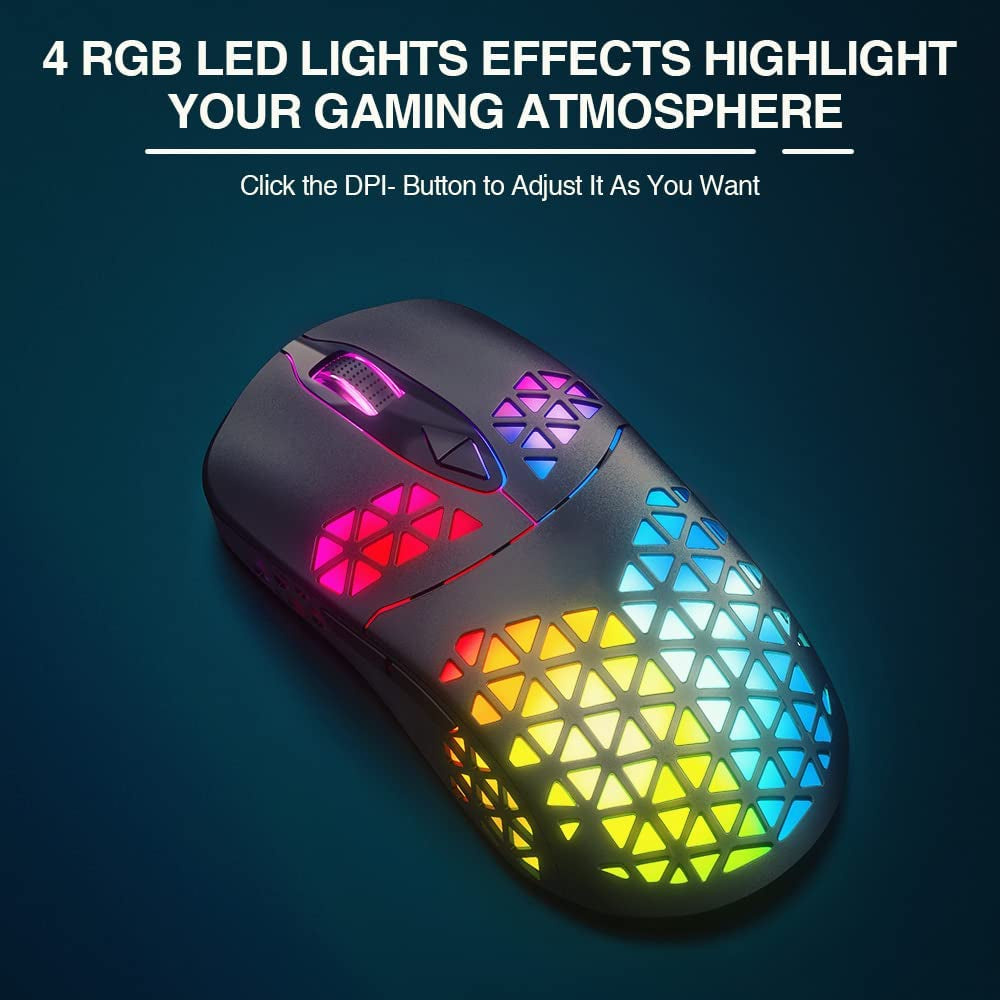 KM-3 Wireless Gaming Mouse, Rechargeable Computer Mouse USB Mice with Honeycomb Shell, 7 Programmed Buttons, 4 Adjustable DPI, BT5.0/ Bt3.0/2.4Ghz Wireless Mouse for Windows PC Mac