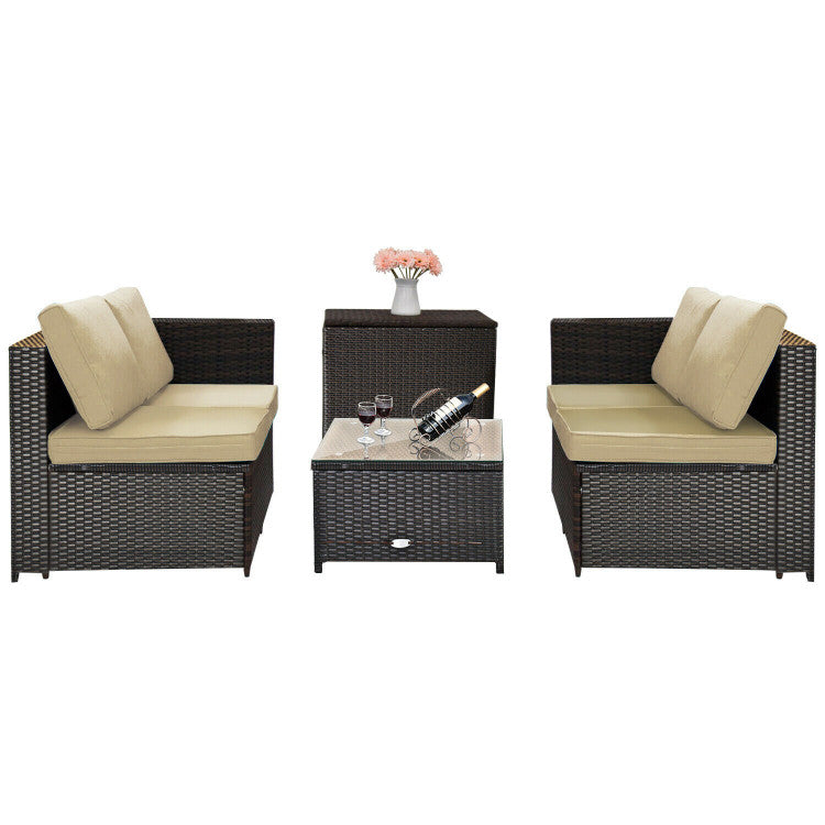 Taylor & Co 4 Pieces Outdoor Patio Rattan Furniture Set with Loveseat and Storage Box