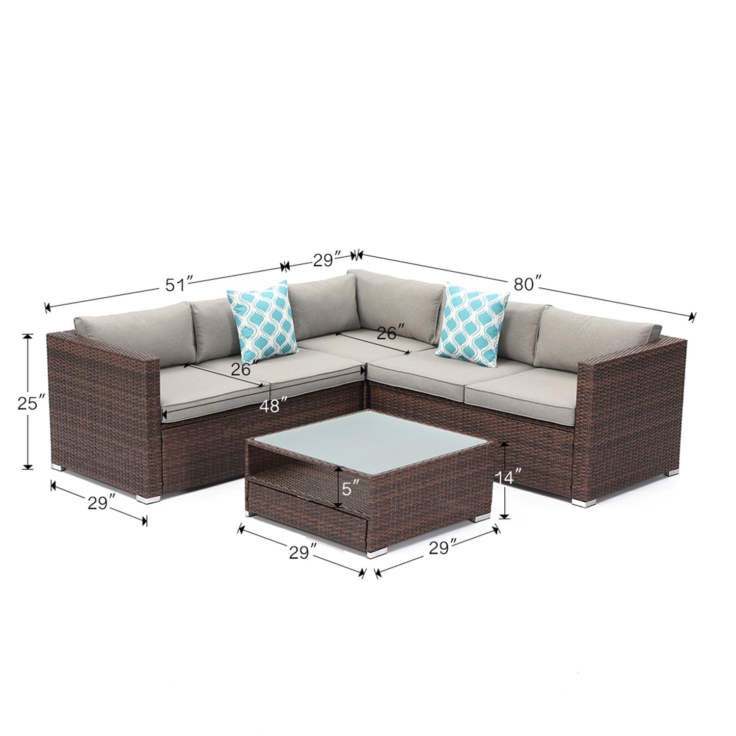 4-Piece Patio Outdoor Cushioned Wicker Sectional Sofa Set