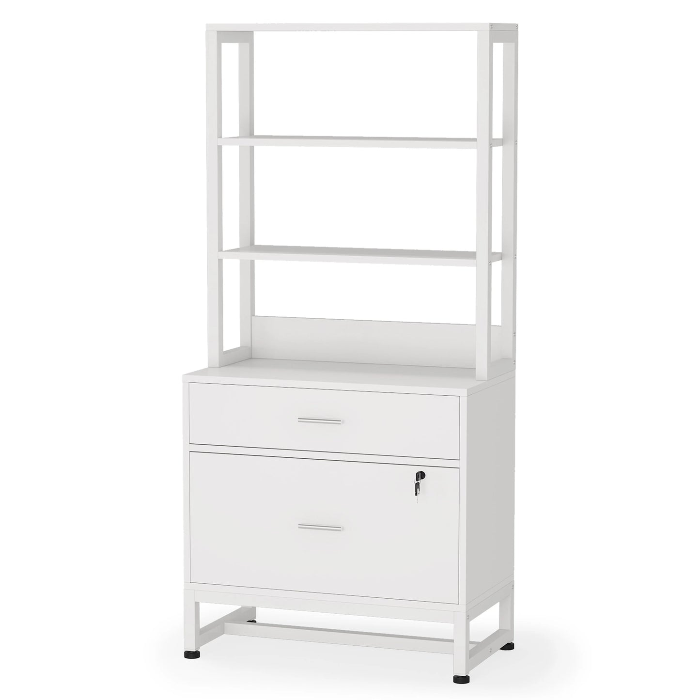 Co & Design 2 Drawer File Cabinet with Lock & Bookshelf, Letter Size Large Printer Stand