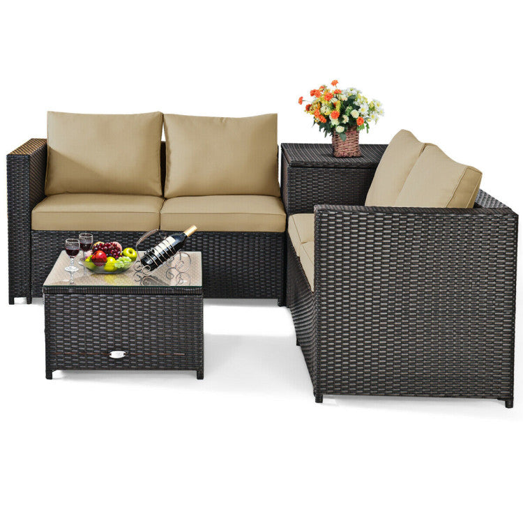 Taylor & Co 4 Pieces Outdoor Patio Rattan Furniture Set with Loveseat and Storage Box