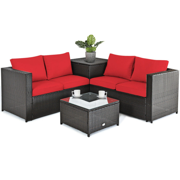 Taylor & Co 4 Pieces Outdoor Patio Rattan Furniture Set with Loveseat and Storage Box