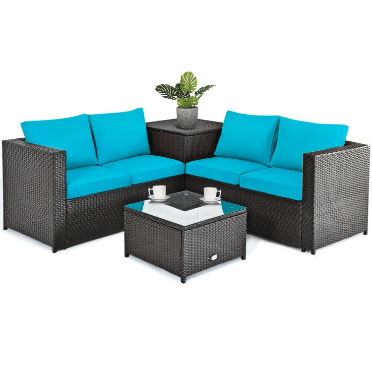 Taylor & Co 4 Pieces Outdoor Patio Rattan Furniture Set with Loveseat and Storage Box