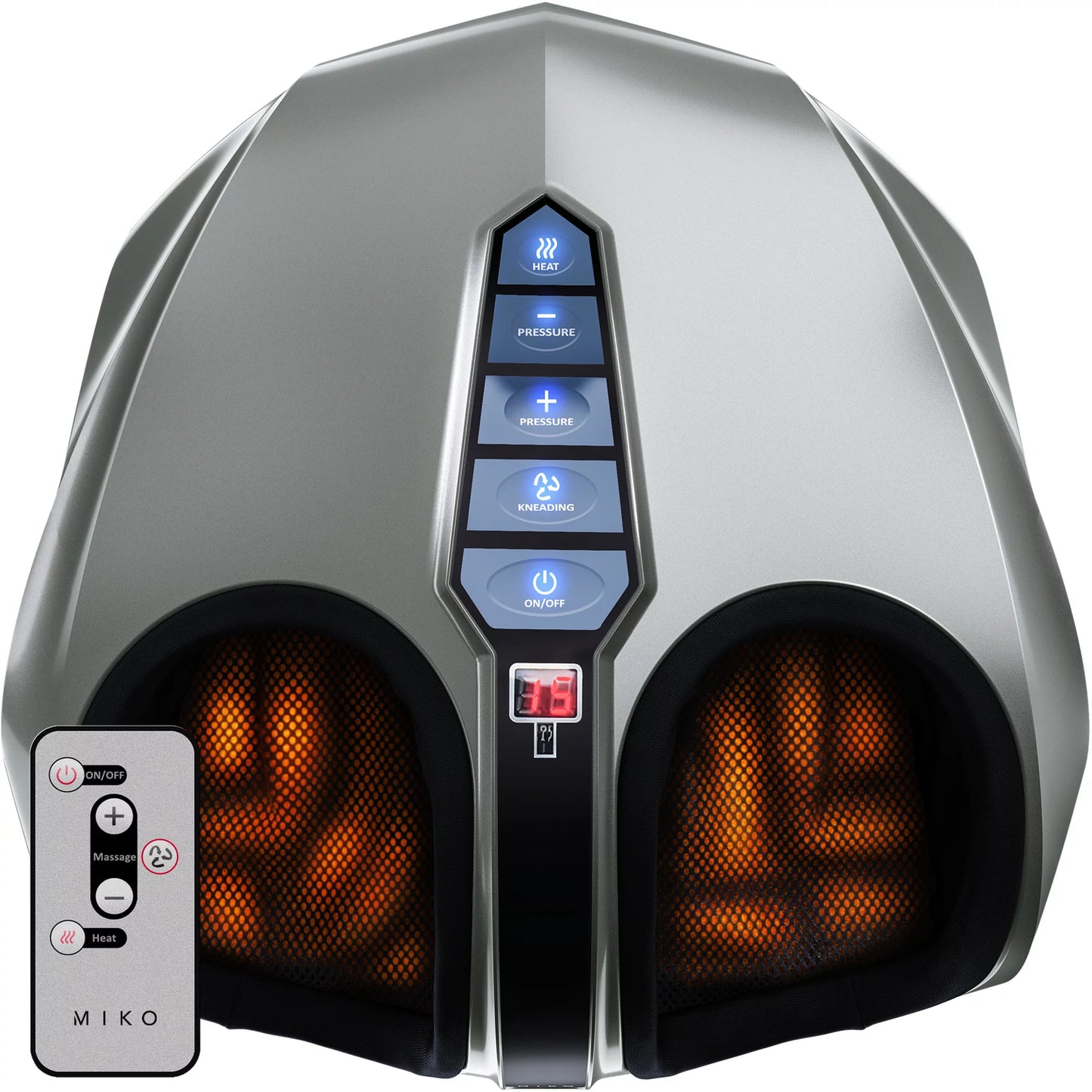 Shiatsu Foot Massager Machine Kneading and Rolling with Heat and Pressure Settings, Silver, Includes 2 Remotes