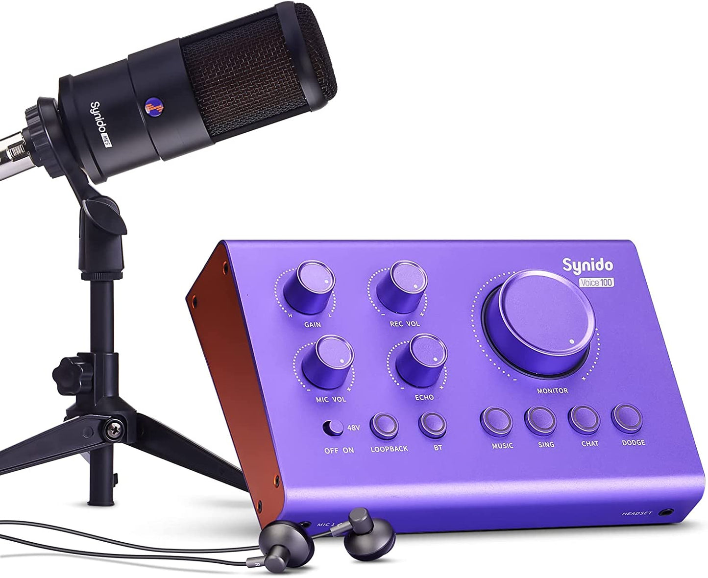 Audio Interface Sound Card, Beginner Podcast Equipment Bundle with 3.5Mm Microphone for Live Streaming, PC, Mac, Recording, Gaming, Guitar