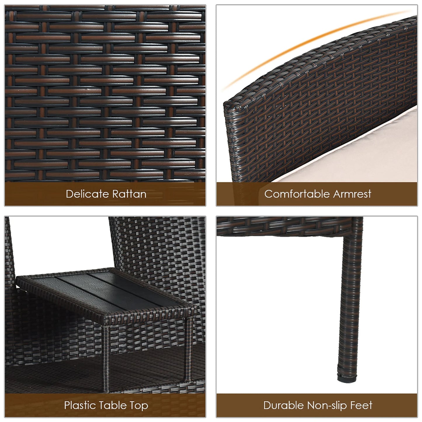 Patio Rattan Conversation Set Loveseat Sofa Cushioned Coffee