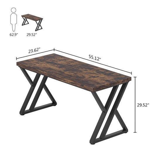 Tribesigns 55" Computer Desk, Heavy Duty Writing Desk with Extra Thicken Desktop & Stylish Metal Leg, Rustic Brown