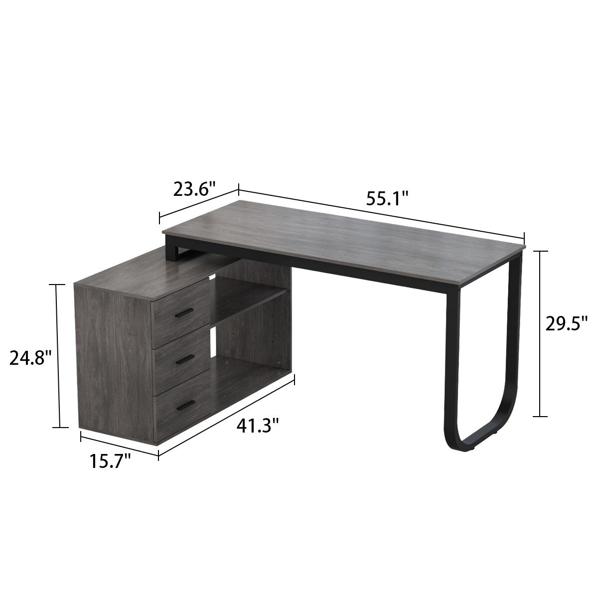 L-Shaped Executive Desk with 3 Drawers for Home and Office