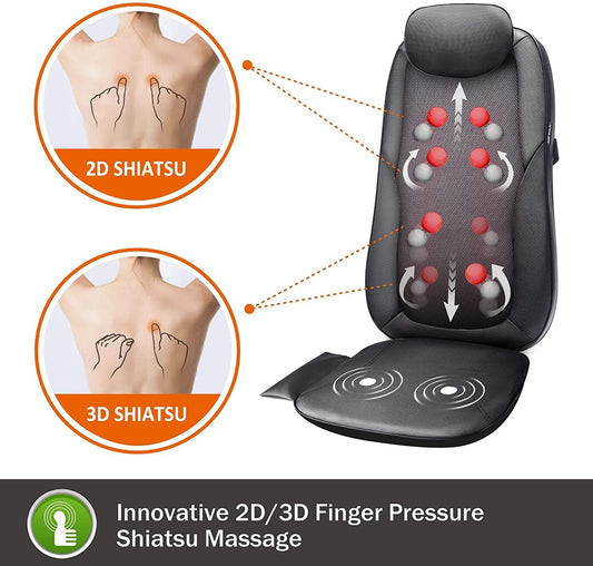 Shiatsu Massage Seat Cushion - 2D/3D 2-In-1 Modes Back Massager with Heat, Rolling Kneading Massage Chair Pad for Back Gifts for Women/Men/Dad/Mom