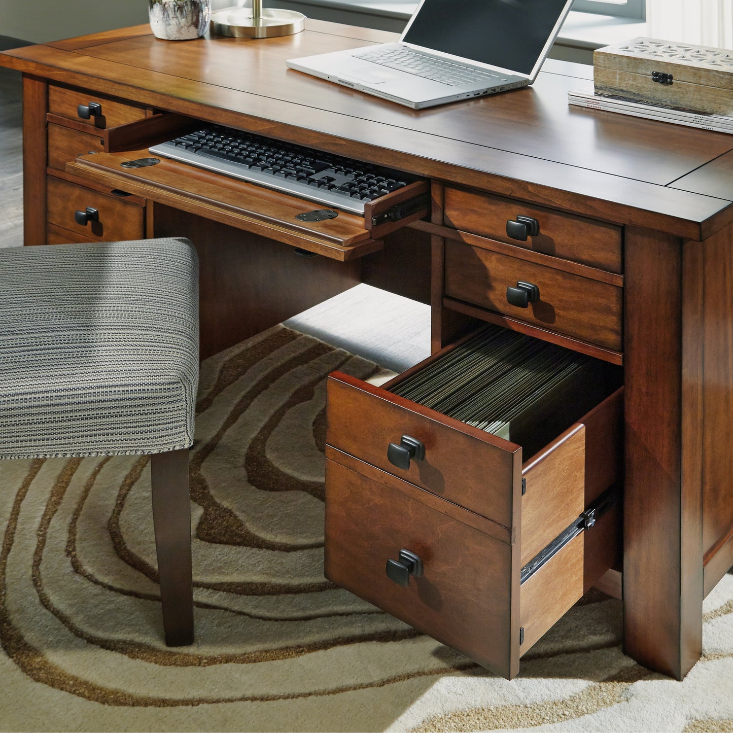 Aged Maple Executive Pedestal Desk