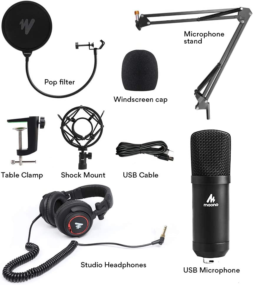 Microphone with Studio Headphone Set 192Khz/24Bit Vocal Condenser Cardioid Podcast Mic Compatible with Mac and Windows, Youtube, Gaming, Live Streaming, Voice-Over (AU-A04H)