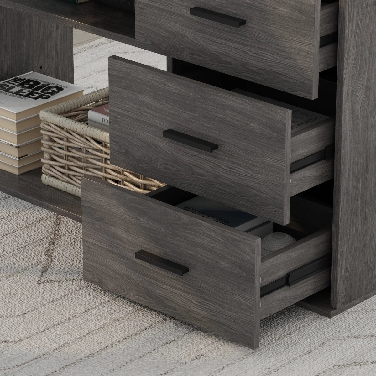 L-Shaped Executive Desk with 3 Drawers for Home and Office