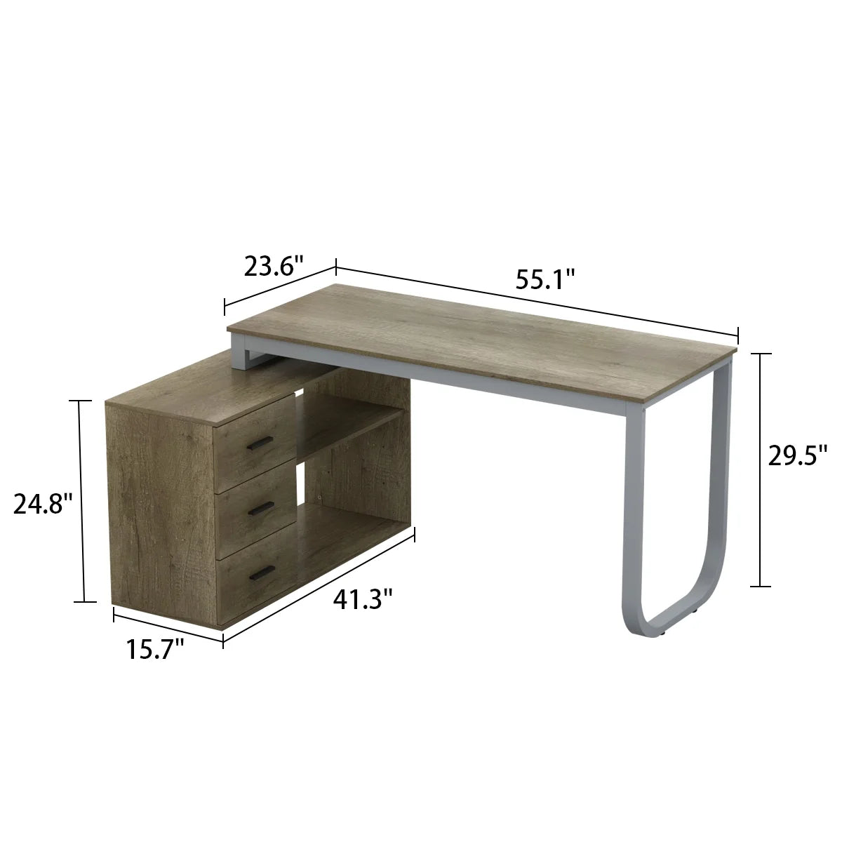 L-Shaped Executive Desk with 3 Drawers for Home and Office