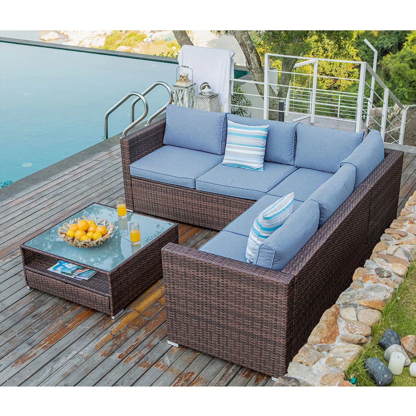 4-Piece Patio Outdoor Cushioned Wicker Sectional Sofa Set