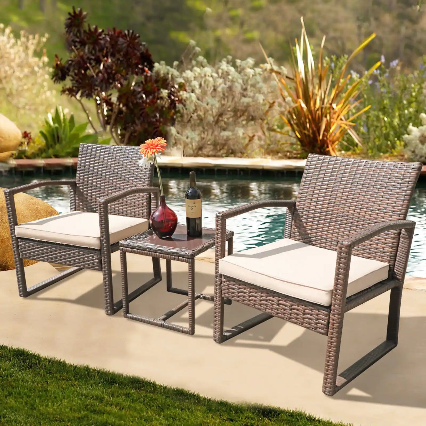 3-Pc. Outdoor Cushioned Wicker Chat Set