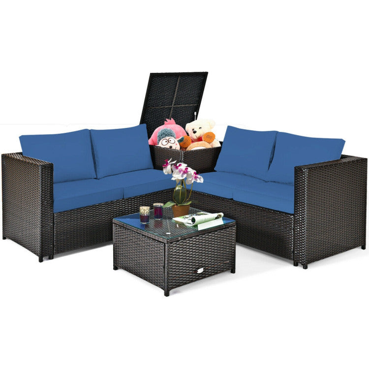Taylor & Co 4 Pieces Outdoor Patio Rattan Furniture Set with Loveseat and Storage Box