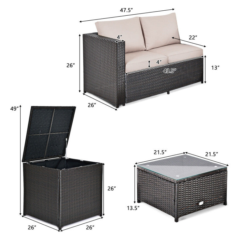 Taylor & Co 4 Pieces Outdoor Patio Rattan Furniture Set with Loveseat and Storage Box