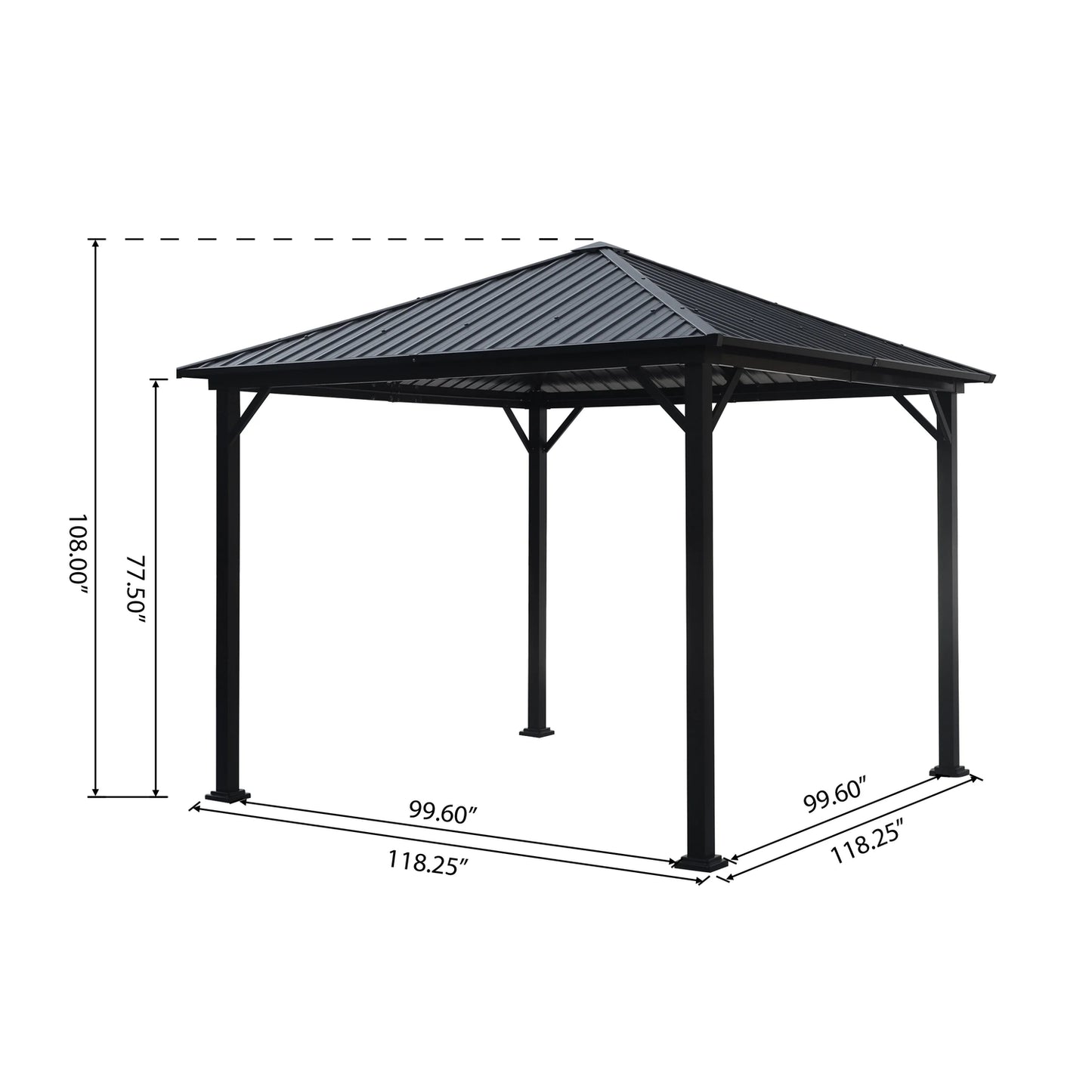 Pablo 10-Foot Square Hardtop Aluminum Gazebo by