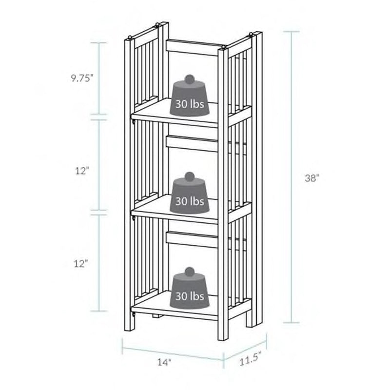 3-Shelf Folding 14-Inch Wide Bookcase