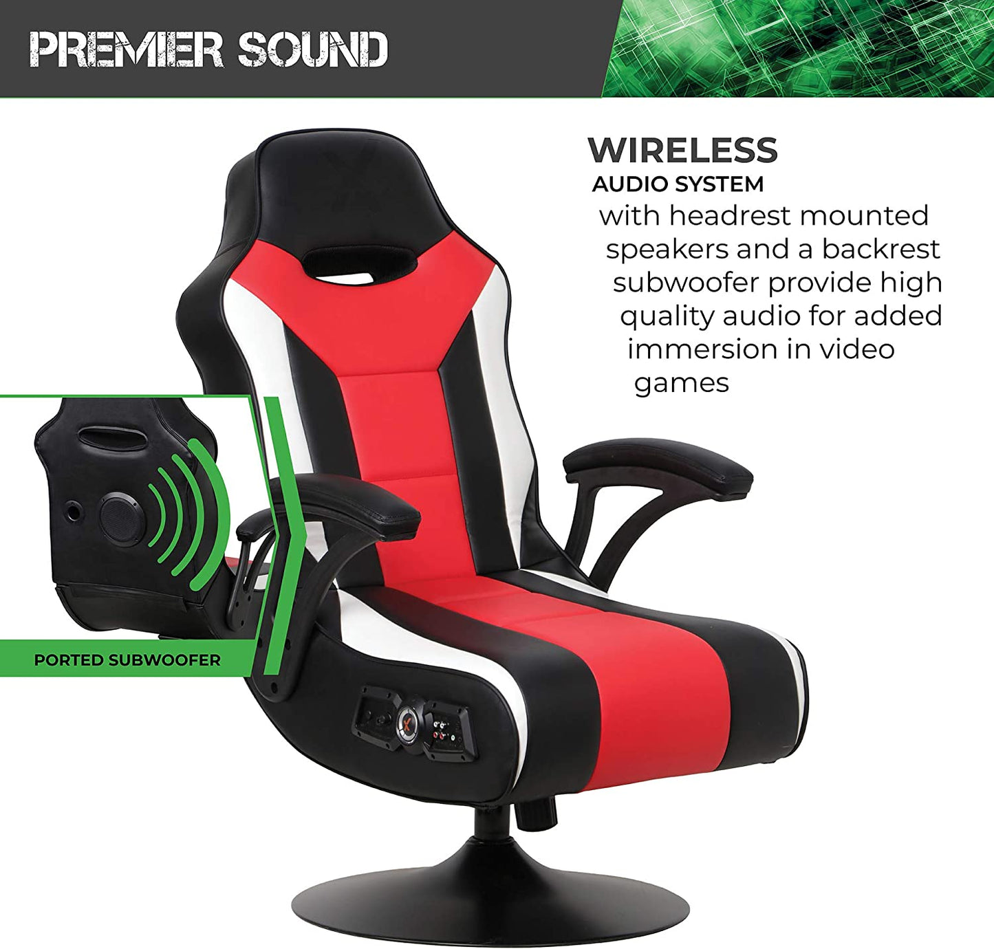 Falcon Pedestal PC Office Gaming Chair, 32" X 25" X 42", Black/Red
