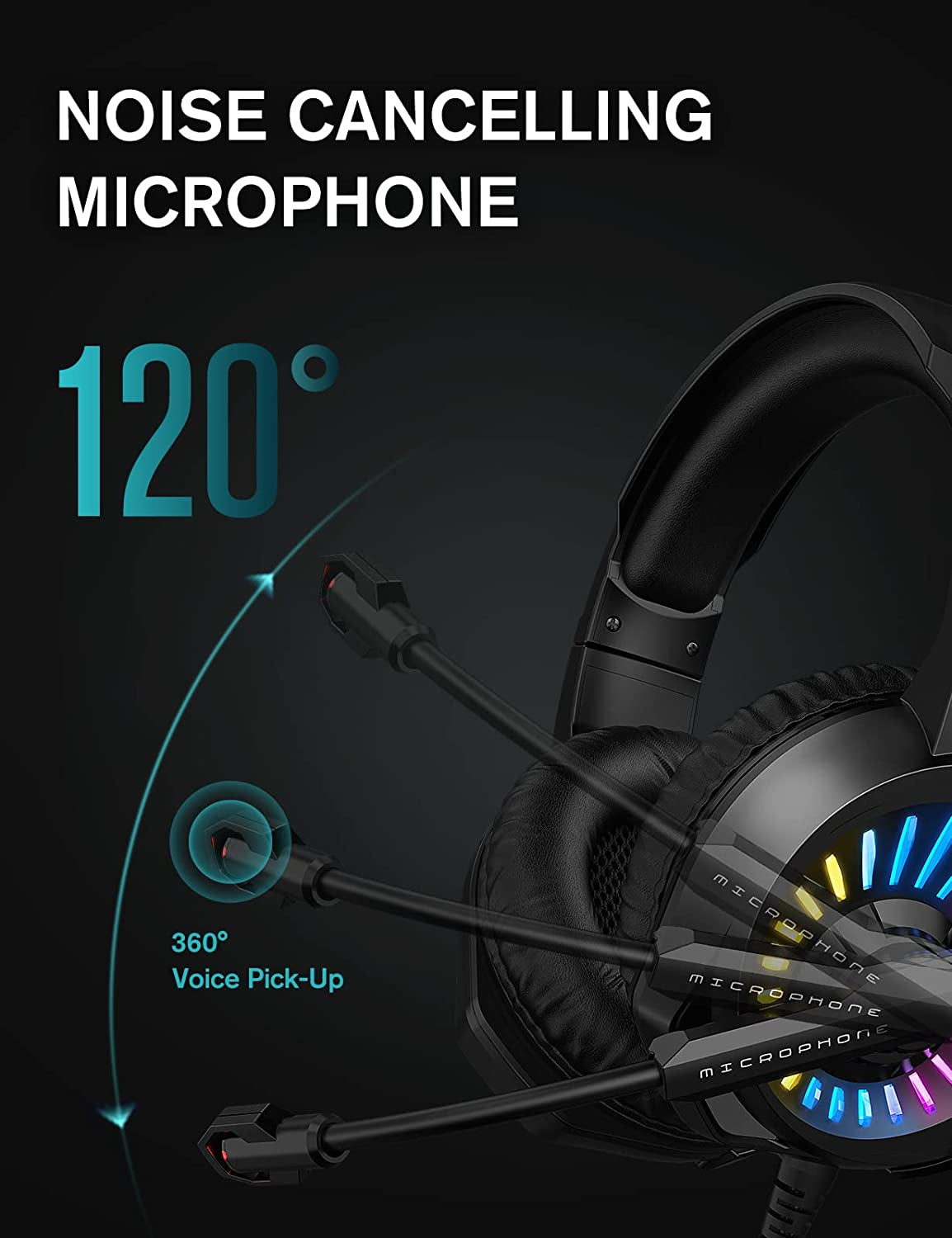 Gaming Headset with Microphone, Compatible with PS4 PS5 Xbox One PC Laptop, Over-Ear Headphones with LED RGB Light, Noise Canceling Mic, 7.1 Stereo Surround Sound