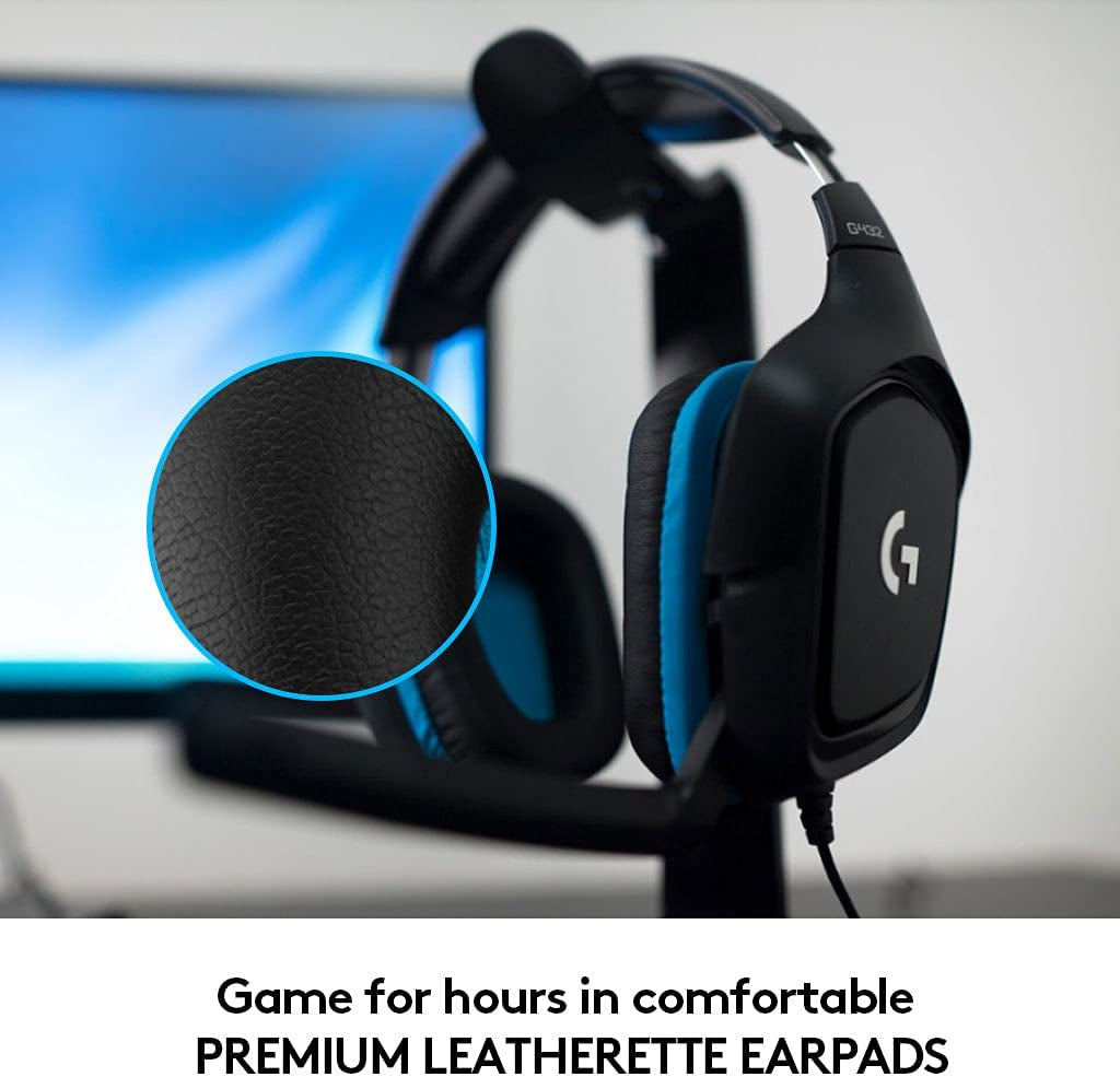 G432 Wired Gaming Headset, 7.1 Surround Sound, DTS Headphone:X 2.0, Flip-To-Mute Mic, PC (Leatherette) Black/Blue