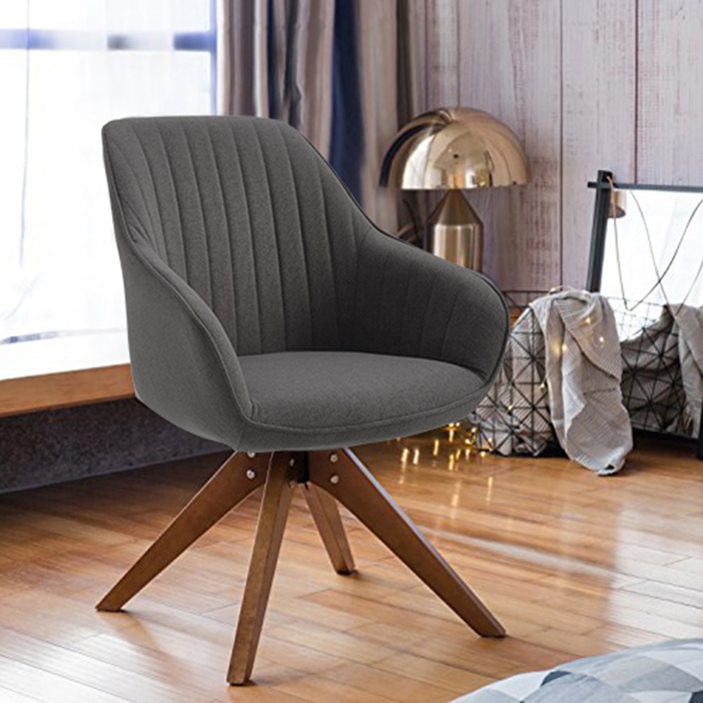 Modern Home Office Swivel Arm Accent Chair with Wood Legs