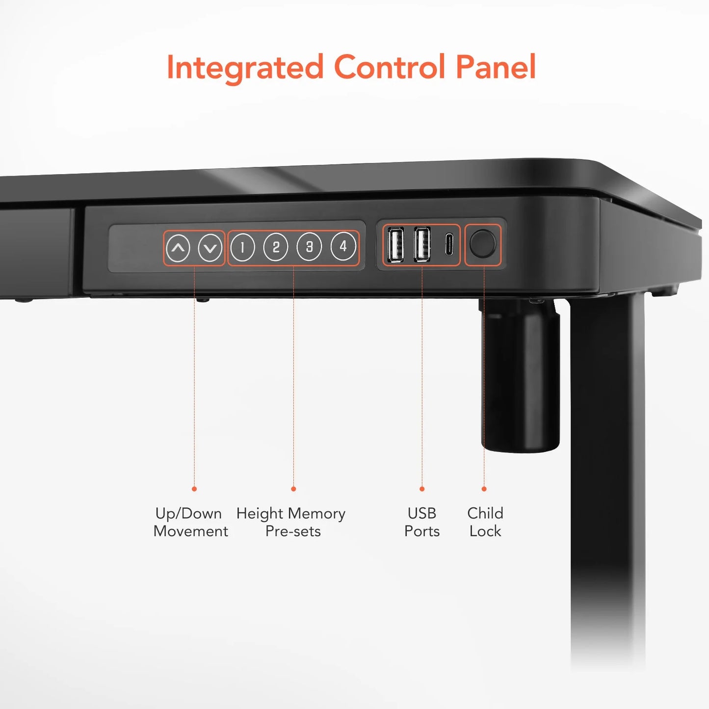 Home Office Electric Height Adjustable Desk 48" Width Standing Desk Computer Desk Glass Top with Drawer, USB Charged