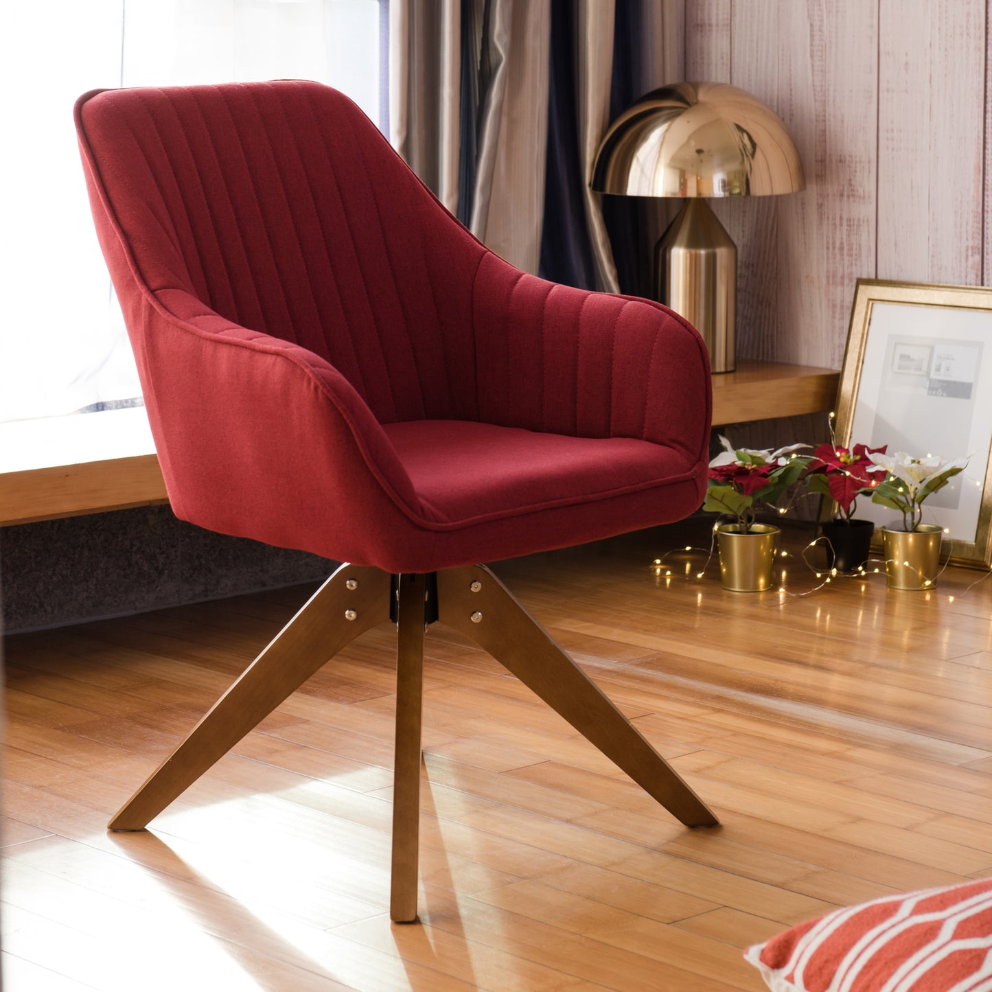 Modern Home Office Swivel Arm Accent Chair with Wood Legs