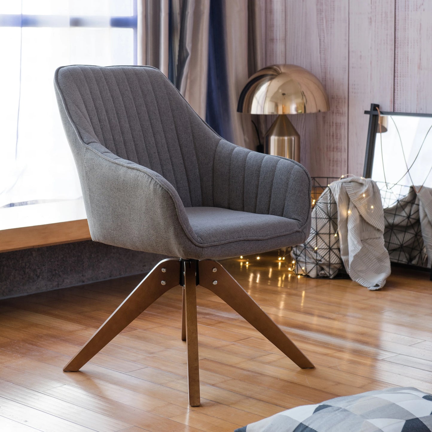 Modern Home Office Swivel Arm Accent Chair with Wood Legs