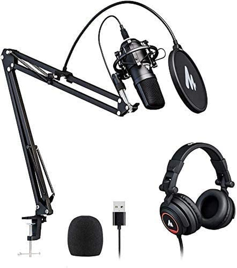 Microphone with Studio Headphone Set 192Khz/24Bit Vocal Condenser Cardioid Podcast Mic Compatible with Mac and Windows, Youtube, Gaming, Live Streaming, Voice-Over (AU-A04H)