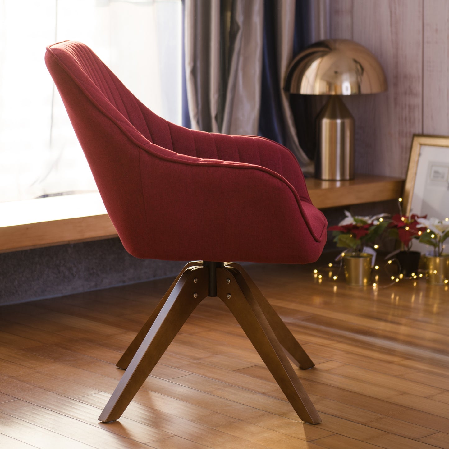 Modern Home Office Swivel Arm Accent Chair with Wood Legs